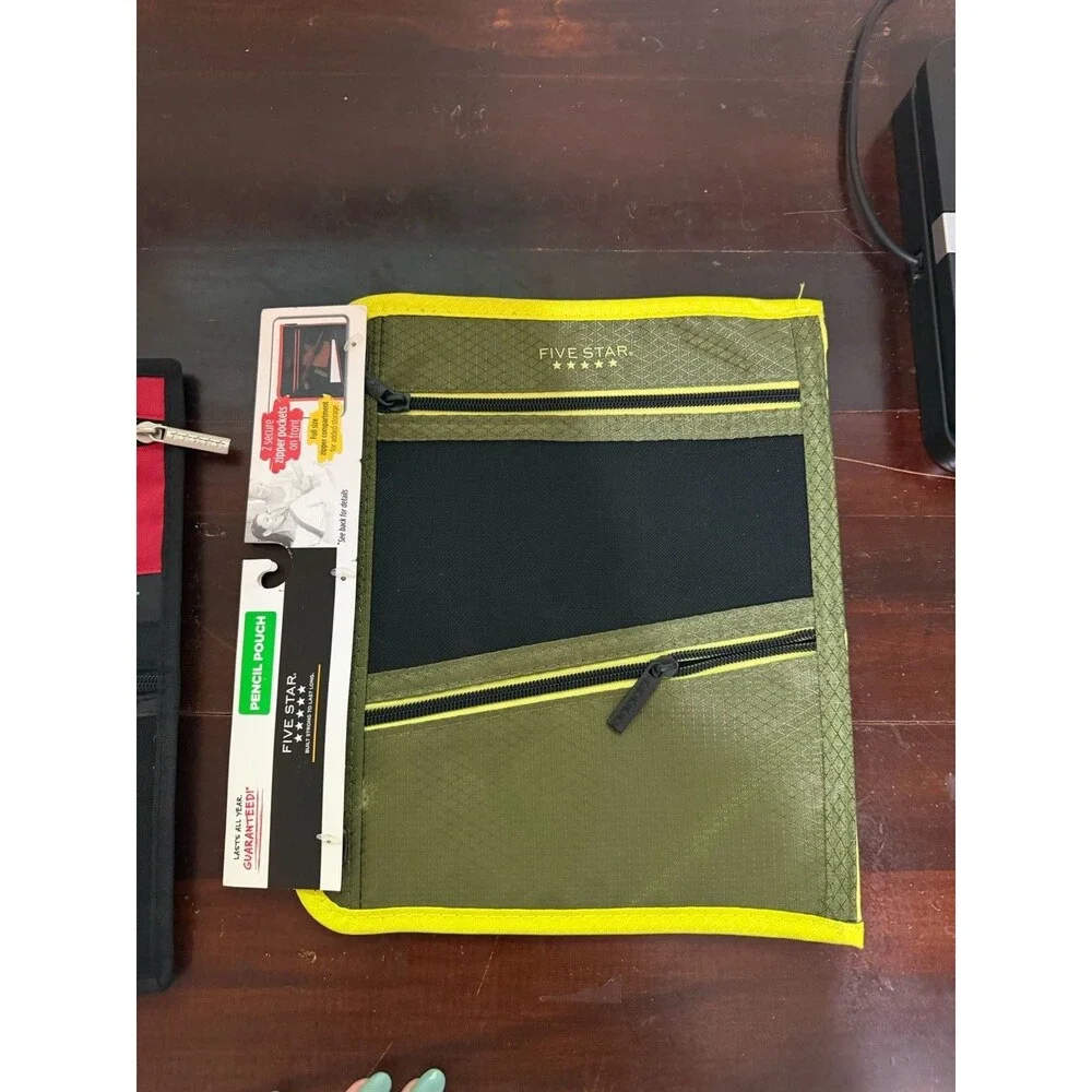 MEAD FIVE STAR Durashield Pen Pencil Pouch for Binder Zippered Green NEW - Bonus